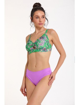 Argento 1485-3014 Yeşil Pembe Çiçekli Fiyonklu Toparlayıcı Bikini Takım