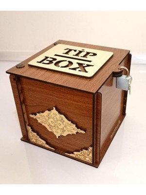 FourForce Boy Tip Box Eskitme Tarz Ahşap Oyma Ince Işlemeli 13CM Bahşiş Kutusu Asma Kilitli + 2 Anahtarlı