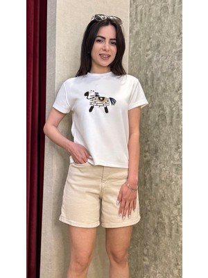 Leilaa At Nakışlı Midi Boy T-Shirt