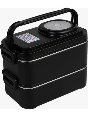FourForce 1200 ml Iki Kat Dört Bölme Paslanmaz Çelik Lunch Box Yeni Nesil Sefer Tası-Sos Kaseli MODEL-FFLBOX8023 (Siyah)