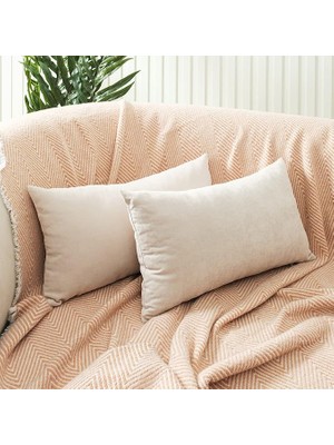 FourForce Ölçü Seçenekli Kırlent Kılıfı Dekoratif Düz Sade Kadife Dokulu Punch Yapılabilir 30X50 cm Ekru