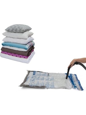 FourForce Vakumlu Hurç Poşet Saklama Torbası (Large 50X70) - Plastik, Karışık, Fermuarlı, Su Geçirmez, Elastik ve Dayanıklı, Vakumla Kapatılabilir, Boyut Ayarlanabilir