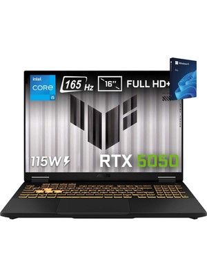 Asus Tuf Gaming F16 Core I5-13450HX Rtx 5050 Windows 11 Pro Oem Kutu 16 Inç Full Hd+ 165Hz Ips-Level  FX608JH-RV01072 Gaming Laptop