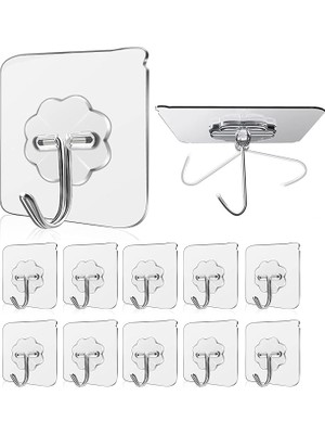 FourForce Askı, Kendinden Yapışkanlı Havlu Askısı, 15 kg (Maks.), Şeffaf, Yapışkan Kanca, Delmeden Su Geçirmez, Yağ Geçirmez, Mutfak Kancası, Banyo, Mutfak, Banyo Için Kanca (10 Adet)