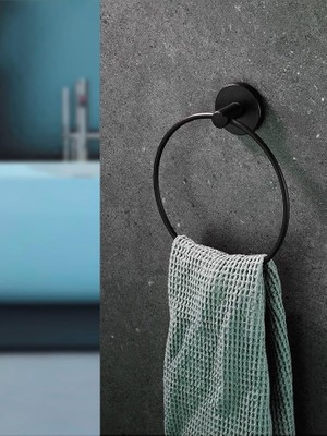 FourForce Halka Banyo Mutfak Havlu Askılığı SIYAH-102