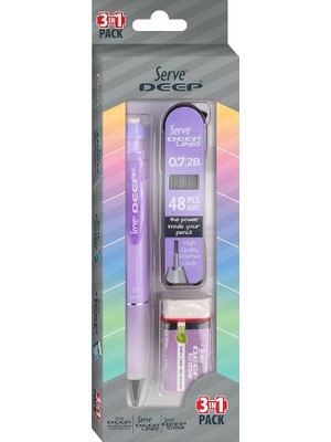 FourForce Deep Versatil Kalem, Silgi ve Kalem Ucu 0,7mm 3'lü Set - Lavanta
