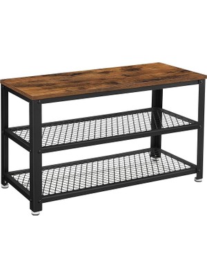 FourForce Ayakkabı Tezgahı, 2 Raflı Ayakkabılık, Ayakkabı Saklama Yeri, 73 x 30 x 45 Cm, Giriş Alanı Için, Koridor, Oturma Odası, Metal Çerçeve, Endüstriyel Tasarım, Eski Kahverengi-Siyah LBS73X