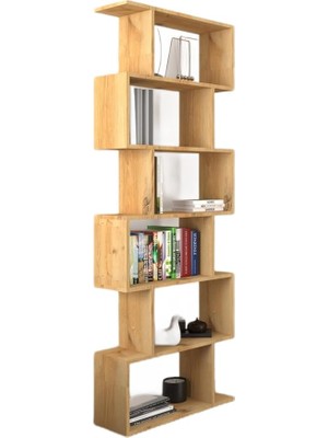FourForce 6 Raflı Kitaplık, Dekoratif Raf Zigzag Kitaplık, Labirent Dekor, Rivoli