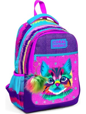 FourForce High Üç Gözlü Kız Çocuk Ilk ve Orta Okul Çantası - Mor Kedi