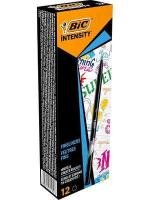 FourForce Intensity Fine Liner Ince Uçlu Siyah Keçeli Kalem 12'li Kutu, 0.4 mm Ince Kalınlıkta Uç, Su Bazlı Mürekkep