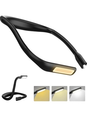 FourForce Iki Ucu Işıklı LED Okuma Lambası Kitap Boynu Bükülebilir Kollar Boyun Lambası Şarj Edilebilir Hafif ve Esnek Kitap Lambası, 3 Renk Parlaklık Ayarlı, Siyah Renk SY-GH8B
