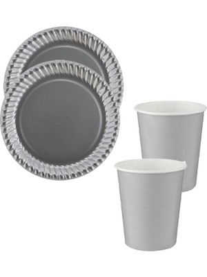 Winky Renkli Dayanıklı Kullan At 8 Er Adet 22 cm Doğum Günü Partisi Silver Karton Tabak Bardak Set Gümüş