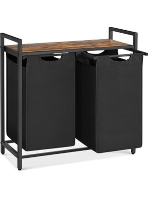 FourForce 2 Bölmeli Çamaşır Sepeti, Raflı Çamaşır Sepeti, Çamaşır Kutusu, Çıkarılabilir Oxford Kumaş, Metal Çerçeve, Kahverengi/siyah