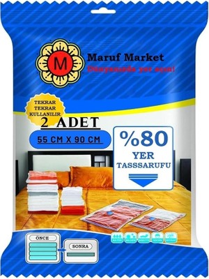 FourForce Home Yüksek Kaliteli Vakumlu Poşet(M)(2 Adet) 55 cm x 90 cm - Çevirmeli & Mavi Kapak - Vakumlu Hurç
