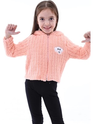 Aden Kids Somon Rengi Unisex Çocuk Kareli Peluş Hırka - Astar Detaylı, 1-5 Yaş, Kışlık