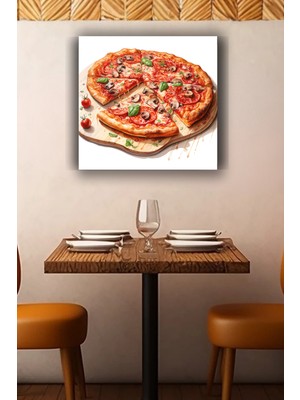 Lucena Mantarlı Pepperoni Pizza Metal Tablo Italyan Mutfak Temalı Dekoratif Duvar Tablosu