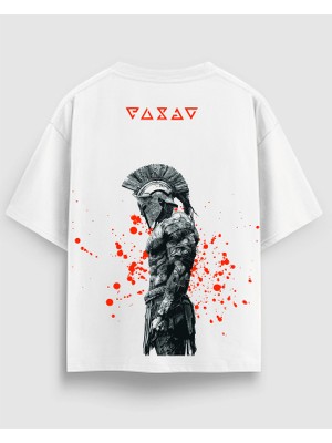 Oversize Unisex Siyah Tişört – Spartan Savaşçı Baskı, %100 Pamuk Streetwear Tasarım
