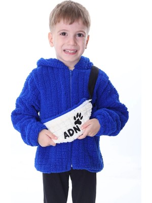 Aden Kids Sax Mavisi Kareluxe Peluş Aksesuarlı Çocuk Hırka - Unisex 1-5 Yaş