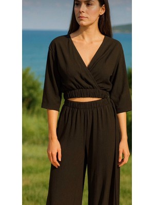 Tomris Butik Keten Crop Takım