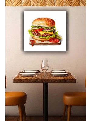 Lucena Cheeseburger Metal Tablo Hamburger Temalı Modern Dekoratif Mutfak Duvar Tablosu