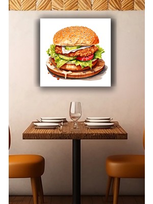 Lucena Hamburger Metal Tablo Fast Food ve Cheeseburger Temalı Dekoratif Mutfak Duvar Tablosu