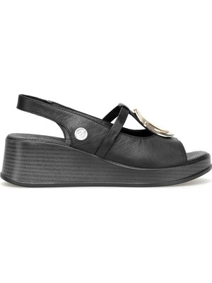 Mammamia D26YS-5045 Kadın Hakiki Deri Dolgu Topuk Sandalet Siyah