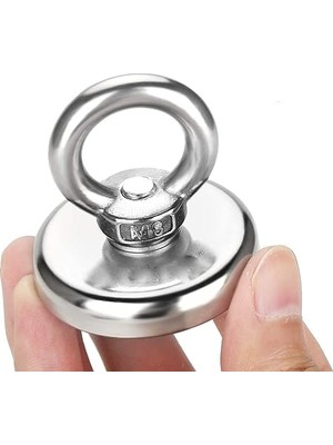 FourForce Çok Güçlü Deniz Mıknatısı - Fishing Magnet - Neodyum Daimi Çelik Mıknatıs - Halkalı Pot Mıknatıs - Nikel Kaplı - Paslanmaz - Kararma Yapmaz - Tuzlu Suya Dayanıklı (Ø48 mm (60KG))