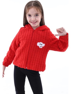 Aden Kids Kırmızı Unisex Çocuk Kareli Peluş Hırka - Astar Detaylı, 1-5 Yaş, Kışlık