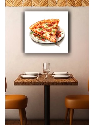 Lucena Pizza Dilimi Metal Tablo Pastırmalı Italyan Mutfak Temalı Dekoratif Duvar Tablosu