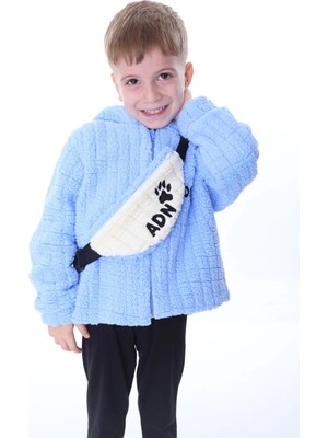 Aden Kids Bebe Mavisi Kareluxe Peluş Aksesuarlı Çocuk Hırka - Unisex 1-5 Yaş