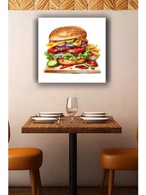 Lucena Cheeseburger Metal Tablo Fast Food Temalı Modern Dekoratif Mutfak Duvar Tablosu