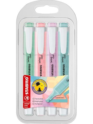 FourForce Swing Cool Pastel Marker Işaretleme Kalemi, 4'lü Paket (1 Paket x 4 Adet)