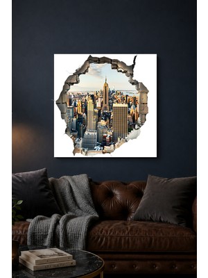 Lucena 3D New York Şehir Manzarası Metal Tablo Modern Dekoratif Duvar Tablosu