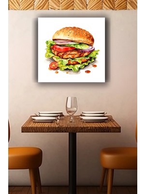 Lucena Gurme Hamburger Metal Tablo Fast Food Temalı Modern Dekoratif Mutfak Duvar Tablosu