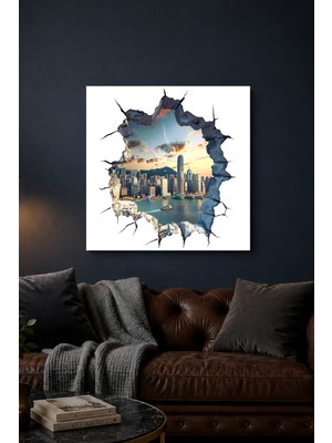 Lucena 3D Şehir Skyline Metal Tablo Modern Mimari Temalı Dekoratif Duvar Tablosu