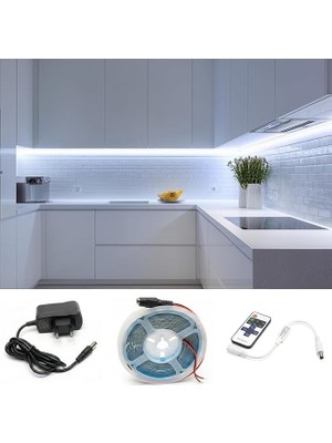 FourForce Metre Beyaz Şerit LED Kumandalı Dimmer Anahtar Tak Çalıştır Hazır Set Adaptör Dahil, Açma-Kapama, Parlaklık Ayarı Yapılabilir, Mutfak, Tezgah, Dolap Içi, Ayna, Tv Ünitesi Aydınlatma