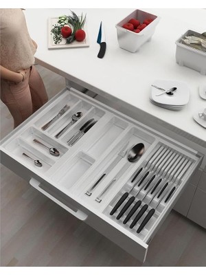 FourForce Çekmece Içi Kaşıklık ve Bıçaklık Düzenleyici Beyaz, 74X48 Yandan ve Boydan 4cm Kesilebilir