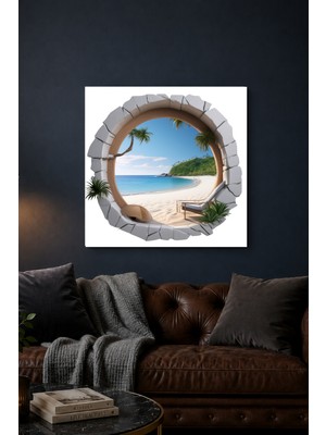 Lucena 3D Tropik Plaj Metal Tablo Modern Deniz Manzarası Dekoratif Duvar Tablosu Oval Tasarım
