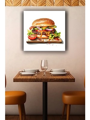 Lucena Hamburger Metal Tablo Fast Food Temalı Modern Dekoratif Mutfak Duvar Tablosu