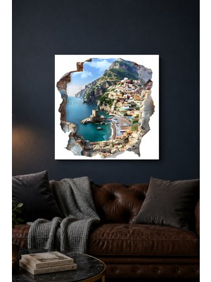 Lucena 3D Amalfi Kıyıları Metal Tablo Italya ve Deniz Manzaralı Dekoratif Duvar Tablosu
