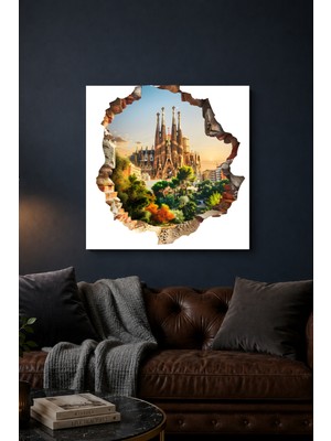 Lucena 3D Barselona Sagrada Familia Metal Tablo Modern Şehir Temalı Duvar Tablosu