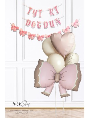 Pekshop Retro Pembe Fiyonk Balonlu Banner Setli Doğum Günü Balon Seti