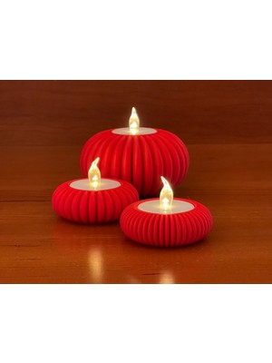 Other 3'lü Set Dekoratif Masaüstü Aydınlatma Objesi - Minimalist Kırmızı Tasarım-Tea Lıght Candles Holders