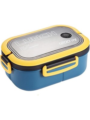 FourForce 1200 ml 2 Katlı 6 Bölmeli Bpa'sız Pp Plastik Sefer Tası ve Beslenme Çantası - Hava Kilitli Bento Lunch Box, Çatal ve Kaşık Dahil (Mavi)