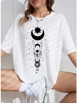 Nigrum Pardus Nıgrum Pardus Yeni Sezon Galaksi Sembol Baskılı %100 Pamuk Büyük Beden Kadın T-Shirt