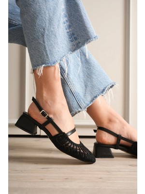 Ellolita Luxury Shoes Lusia Örme Topuklu Siyah Kadın Babet
