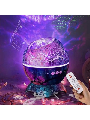 FourForce Dinozor Yumurtası Gece Masa Lambası Bluetooth Hoparlör LED Lamba Galaxy Projektör LED Işık Yatak Odası Iç Mekan Aydınlatma Dekoratif Işık 16CM x 12CM K890 Mavi