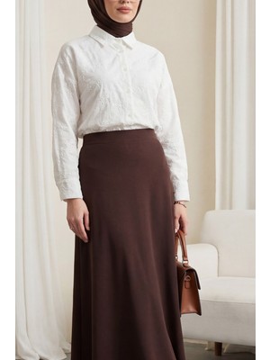 Moda Morfo Fistolu Oval Kesim Düğmeli Vual Gömlek -Beyaz