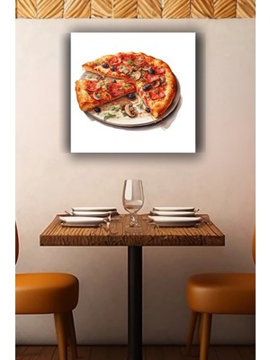 Lucena Karışık Pizza Metal Tablo Mantar ve Zeytinli Italyan Mutfak Dekoratif Duvar Tablosu