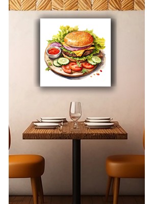 Lucena Cheeseburger Metal Tablo Hamburger Temalı Dekoratif Modern Mutfak Duvar Tablosu